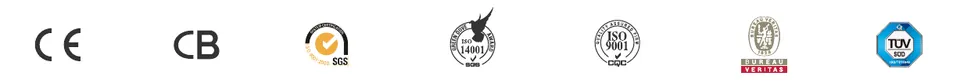 CE, CB, SGS, ISO 14001, ISO 9001, Bureau Veritas, TÜV SÜD